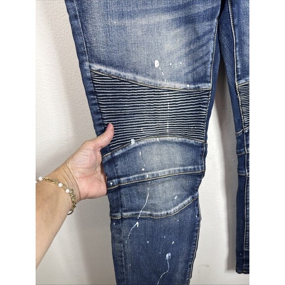 (R7) Embellish Jeans Mens Size 34/33 Biker Distressed Ribbed Paint Spattered - Picture 11 of 15
